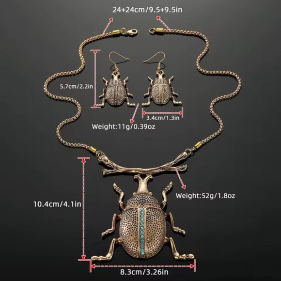 Vintage Beetle Jewelry Set – Necklace & Matching Earrings - Picture 2 of 9